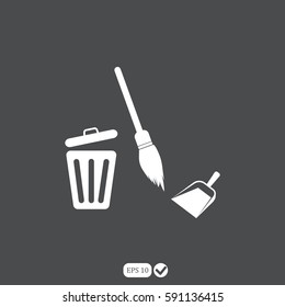 dustpan, broom,trashcan, cleaning, vector icon