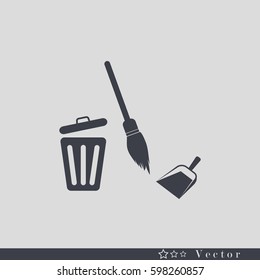 dustpan, broom,trashcan, cleaning, vector icon