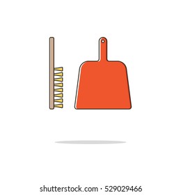 Dustpan and brush color thin line icon.Vector illustration