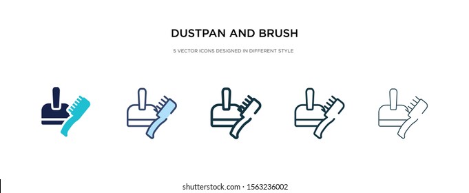 dustpan and brush icon in different style vector illustration. two colored and black dustpan and brush vector icons designed in filled, outline, line stroke style can be used for web, mobile, ui