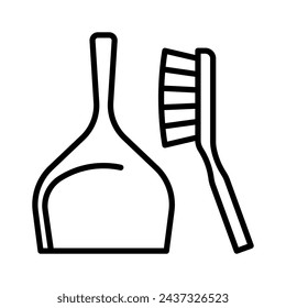 Dustpan and brush, linear icon. Tools for cleaning the house. Linear illustration, editable strokes, minimalistic sign