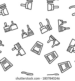 Dustpan And Brush Tool Vector Seamless Pattern Thin Line Illustration