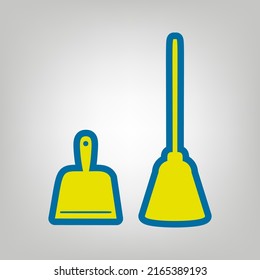Dustpan equipment. Icon in colors of Ukraine flag (yellow, blue) at gray Background. Illustration.
