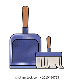 dustpan and hand broom in colored crayon silhouette