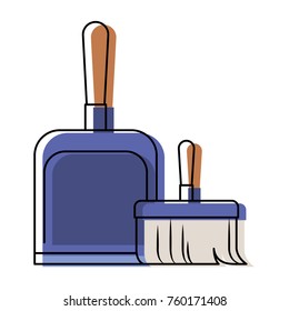 dustpan and hand broom in colorful watercolor silhouette
