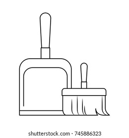 dustpan and hand broom in monochrome silhouette vector illustration
