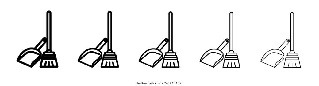 Conjunto de marca de logotipo de contorno delgado de icono de recogedor de polvo