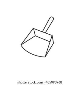 Dustpan icon in thin outline style. Cleaning tool household domestic work