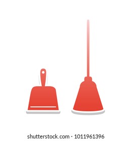 Dustpan sign. Scoop for cleaning garbage housework dustpan equipment. Vector. Reddish icon with white and gray shadow on white background. Isolated.