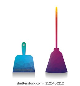 Dustpan sign. Scoop for cleaning garbage housework dustpan equipment. Vector. Colorful icon with bright texture of mosaic with soft shadow on white background. Isolated.