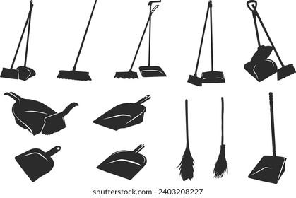 Dustpan-Silhouette, Putzpinsel, Putzsymbol und Pfannensymbol, Dustpan-Clipkunst, Broom und dustpan-Silhouette.