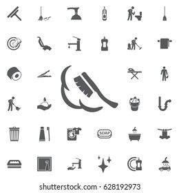 dustpan and sweeping brush icon on the white background. Set of cleaning icons