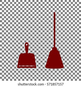 Dustpan vector sign. Scoop for cleaning garbage housework dustpan equipment. Maroon icon on transparent background.