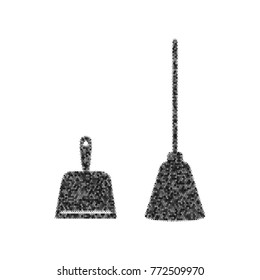 Dustpan vector sign. Scoop for cleaning garbage housework dustpan equipment. Vector. Black icon from many ovelapping circles with random opacity on white background. Noisy. Isolated.