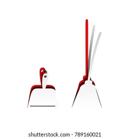 Dustpan vector sign. Scoop for cleaning garbage housework dustpan equipment. Vector. Detachable paper icon with red body stock. Isolated.