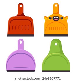 Conjunto de dibujos animados de Vector Dustpans aislado sobre un fondo blanco.