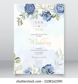 Dusty blue botanical wedding invitation
