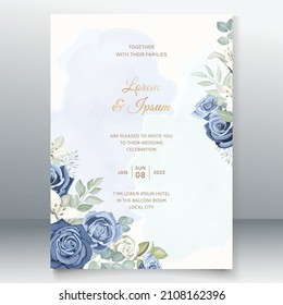 Dusty blue botanical wedding invitation