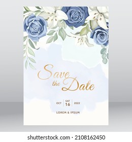 Dusty blue botanical wedding invitation