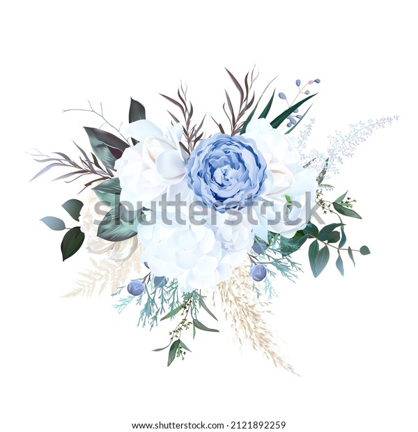 Dusty Blue Rose White Hydrangea Ranunculus Stock Vector (Royalty Free ...