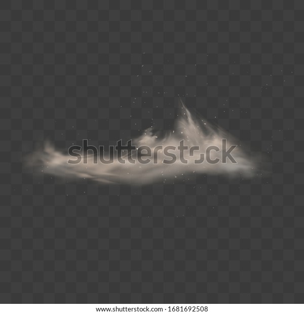 Dusty cloud. Smoke with sand, stones and flying\
dirty, soil dust particles isolated on transparent background. Air\
pollution concept. 
