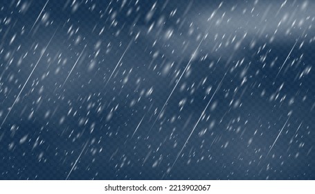 Dusty fall weather with rain and snow. Autumn sky overlay. Vector realistic storm texure. 