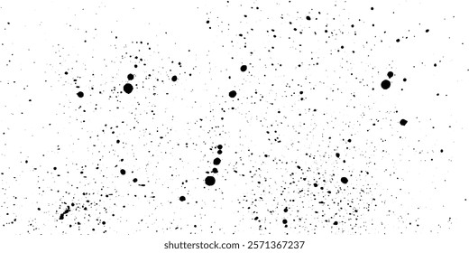 Dusty halftone dots on a white textured background with black spray paint splashes, ink stains, grunge overlay in retro style, paper sheet
