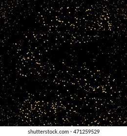 Dusty Overlay Texture for your design. Vector pattern with the gold grain on black background. Small circles. Gold sand texture, geometric pattern. Vector illustration. Luxury style.