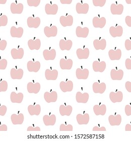 Dusty pink apple seamless patterns. Fruit repeat design with white background for girl clothes textile, baby blanket or nursery wallpaper. 