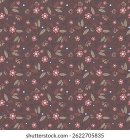 Dusty Pink Brown Ditsy Floral Pattern Design, Vintage, Rústico Wildflower Motifs, Padrão Feminino Impressão, Shabby Chic e Retro