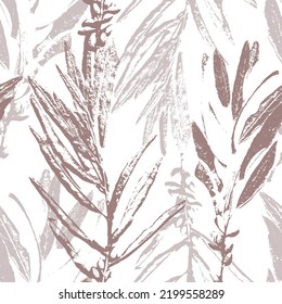 Dusty pink and powdery beige olive leaves, floral seamless pattern. Vector illustration