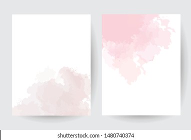 Dusty pink and taupe watercolor vector splash cards.Simple minimalist backgrounds,hand-drawn watercolor texture. Painted delicate spot.Elegant frame.Brown,beige trendy color brush art drawing on white