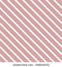 rosafarbene und weiße, nahtlose diagonale Streifen, Vektorgrafik. Nahtloses Muster mit rauen weißen Linien auf rosafarbenem Hintergrund. Abstrakter Hintergrund. Druck auf Papier, Textilien, Stoff