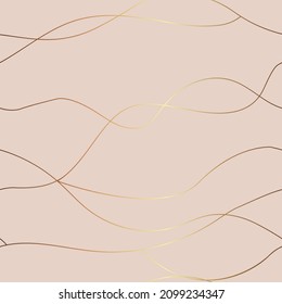 Dusty rose and golden lines seamless pattern. Spring wedding invitation. Dye flow style. Vector illustration.