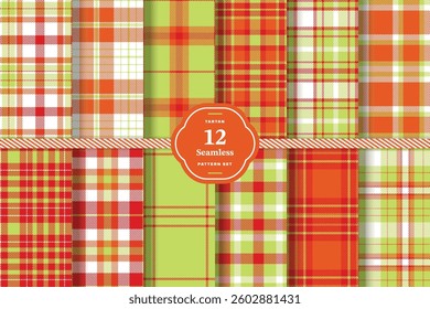 Dusty Rose and Pale Straw Seamless Tartan Fabric Design Set of 12