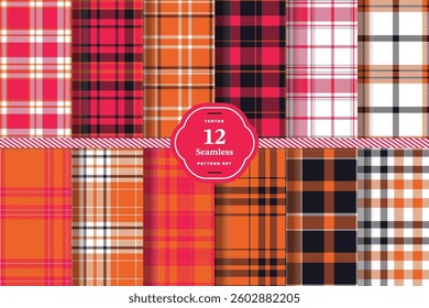 Dusty Rose Tartan patterns fabric texture. Modern Cream Bisque Seamless Tartan Set of 12