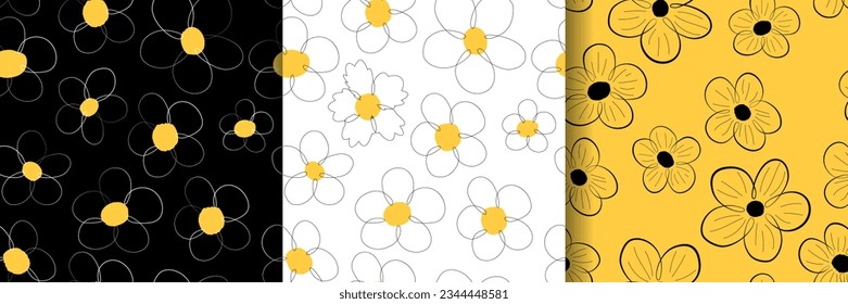 dusty simple flowers layout  seamless pattern set. summer floral background illustration