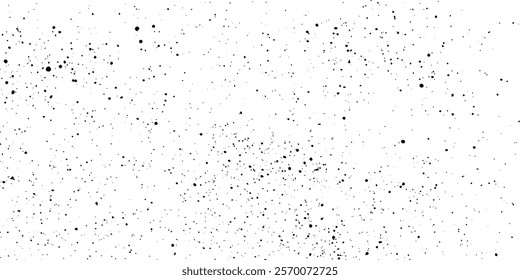 Dusty textured white background with gritty halftone dots, black spray paint splatters, ink stains, and realistic grunge overlays for a retro look