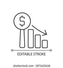 Dutch auction linear icon. Descending prices. Type of bargaining. Clock auction. Speed selling. Thin line customizable illustration. Contour symbol. Vector isolated outline drawing. Editable stroke