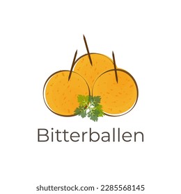 Dutch Bitterballen Cartoon Line Art Illustration Logo