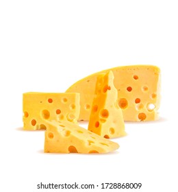 Dutch cheese low poly. Fresh, nutritious, tasty solid cheeses. Vector illustration. Cheese in triangulation technique. 
