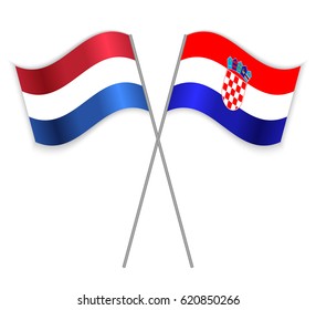 Dutch and Croatian crossed flags. Netherlands combined with Croatia isolated on white. Language learning, international business or travel concept.