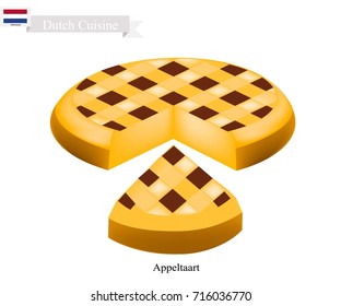 Dutch Cuisine, Appeltaart or Traditional Apple Pie or A Pie Stuffed with Apples and Cinnamon. One of The Most Popular Dessert of Netherlands.