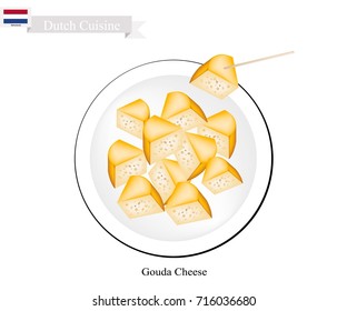 Dutch Cuisine, Gouda Cheese or Traditional Cheese Made of Milk with Fat, Protein, Riboflavin or B2, Vitamin B12 and Vitamin A, Essential Nutrient for Life. One of The Most Famous Dish of Netherlands.
