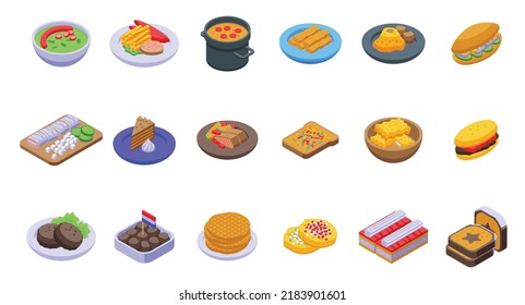 Dutch cuisine icons set isometric vector. Cheese dairy. Emmental gourmet