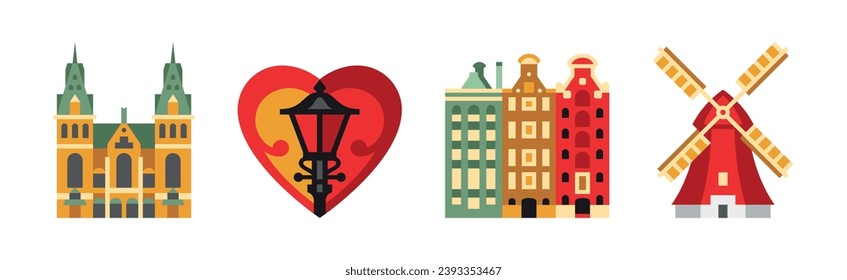Dutch Culture Icons and Signs of Holland Vector Set