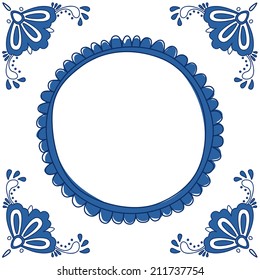 Dutch Delft blue tile with a place for a text or picture. EPS 10. No transparency. No gradients.