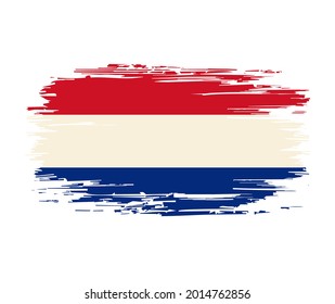 Dutch flag brush grunge background. Vector illustration.