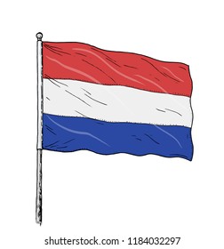 Dutch flag drawing - vintage like colour illustration of flag of the Netherlands. Banner on white background.
