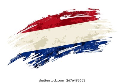 Fondo de textura de pincelada grunge de bandera holandesa. Ilustración vectorial.